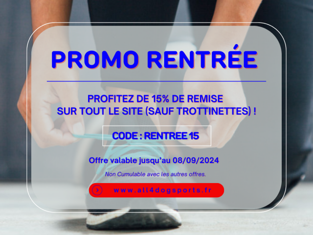 C'est la rentrée ! Profitez de 15% de réduction sur tout l'équipement canicross chez All 4 Dog Sports